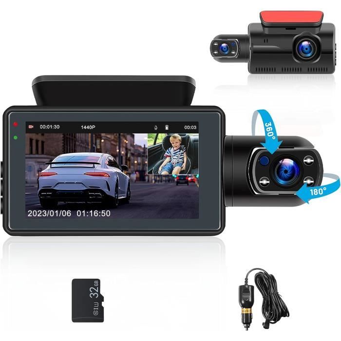 VECHTEL 2K Wi-FI Dashcam Auto Avec Écran IPS De 3 Pouces Dash Cam Auto Avec Vision Nocturne, SD 128GB Inclus, G-Sensor, 24H Mode Parking, Enregistrement En Boucle, Assistant De Recul