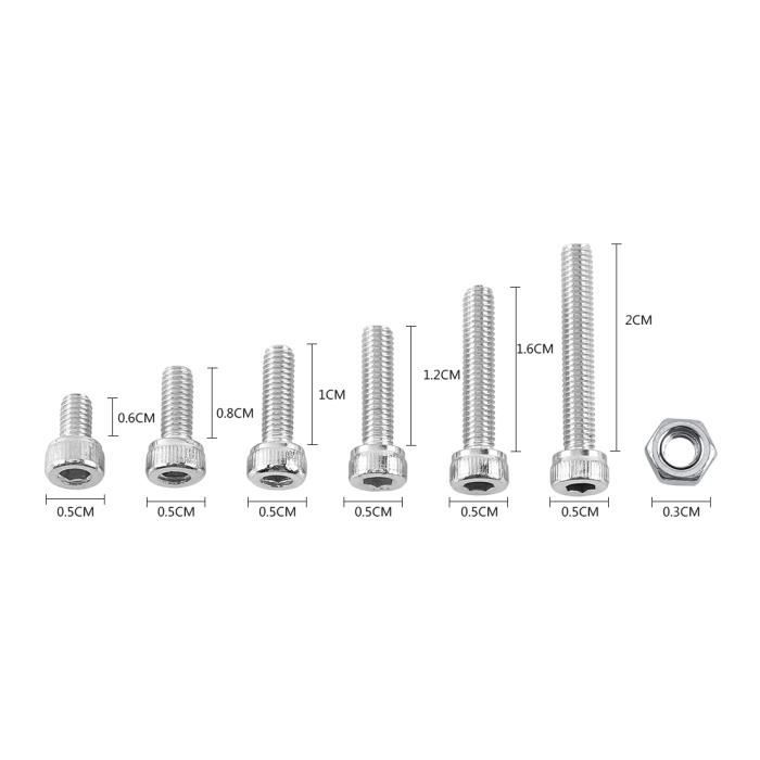 Qiilu Jeu De Vis 475 Pièces 304 Vis En Acier Inoxydable Boulons Hexagonaux écrous Joint M4 / 5/6