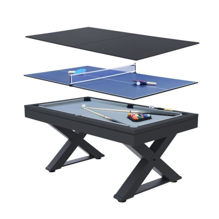 Table multi-jeux en bois noir ping-pong et billard - CONCEPT USINE - TEXAS
