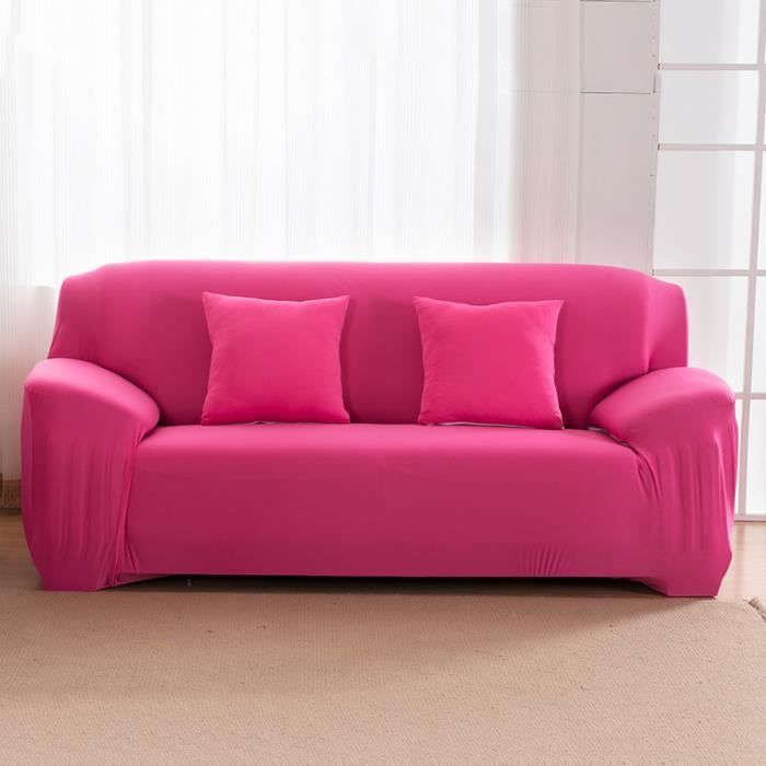 Housse De Canapé Extensible 3 Places - En Jacquard Polyester/élasthanne, Avec Accoudoirs - Lavable Machine - Couleur Rose