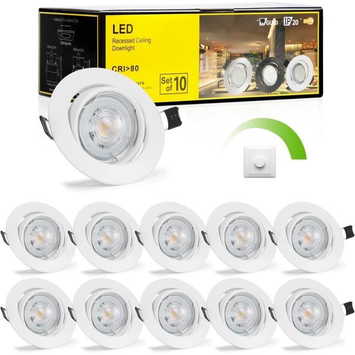 Lot De 12 Spots LED Encastrables Dimmables 5W 580LM - 3 Températures Réglables IP44 Pour Salle De Bain, Cuisine Et Salon