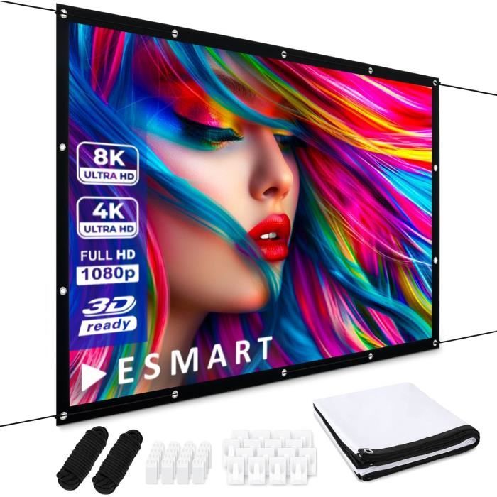 ESMART Professionnel MIMOBI Écran de Projection à Cadre Pliable 300 x 168 cm (135) 16:9 | Écran de Projection de projecteur de cinéma Maison écran de Cadre en Aluminium extérieur LCD LED