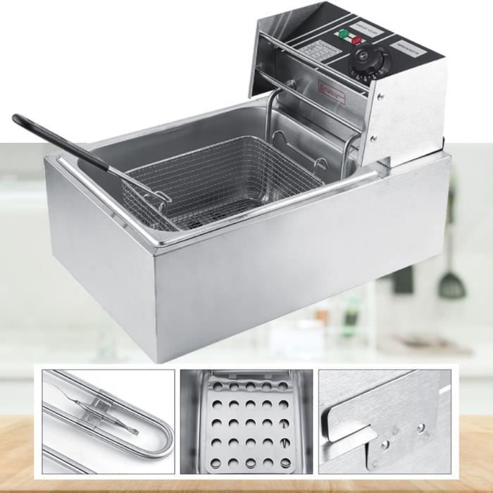 Friteuse Électrique Professionnelle 6L 2500W Inox - Température Réglable 60-200°C - Pour Restaurant, Snack, Maison