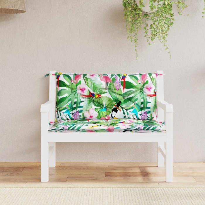 VidaXL Lot De 2 Coussins De Banc De Jardin Multicolore 150x50x7 Cm - Coussin Extérieur Imperméable Avec Oiseaux Et Fleurs