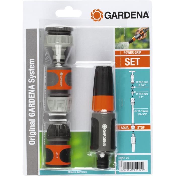 GARDENA Nécessaire de base –Adapté tuyau Ø13mm et Ø15mm –Compatibilité Original GARDENA System –Kit 