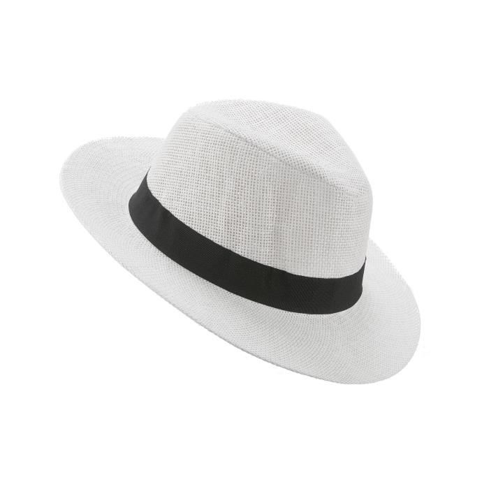 Chapeau Panama pour Femmes blanc avec bandeau noir