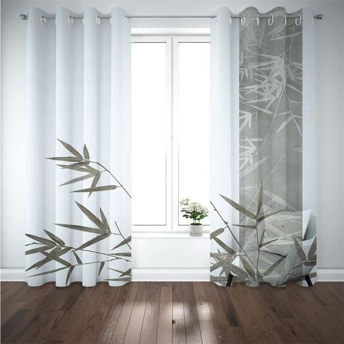 Rideaux Occultants Style Chinois - Lot De 2 Panneaux - 140 X 240 Cm - Œillets Inox - Motif Paysage Fleuri - Isolation Thermique Et Phonique