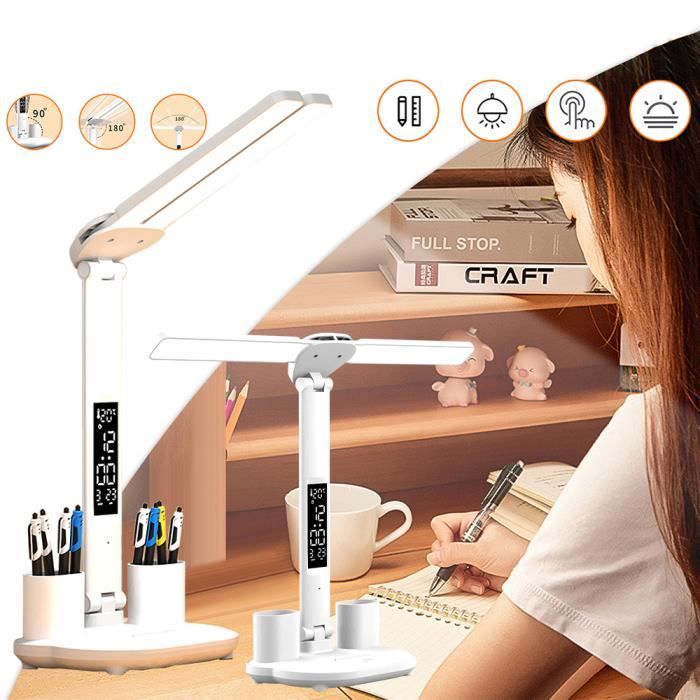 Lampe De Bureau Double Avec 2 Ports USB - 76 LEDs, Réglable En Intensité Et Couleur - Certifications CE Et RoHS - Noire