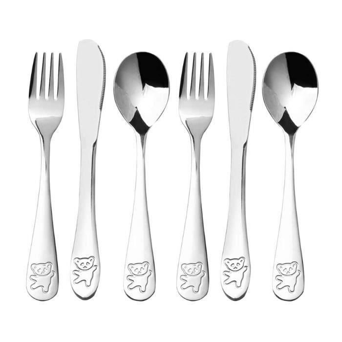 Set De Couverts Pour Enfants Thème Vie Marine - Cuillère, Fourchette, Couteau - Bleu, Acier Inoxydable Et Plastique