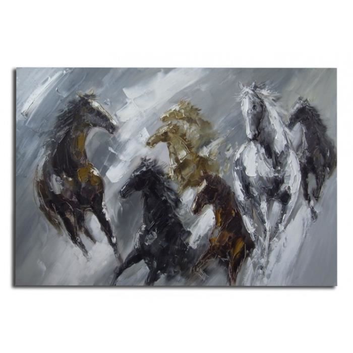 La Peinture Figurative Chevaux Creera Une Ambiance Contemporaine Et S Integrera Parfaitement Dans Votre Deco Achat Vente Tableau Toile Cdiscount