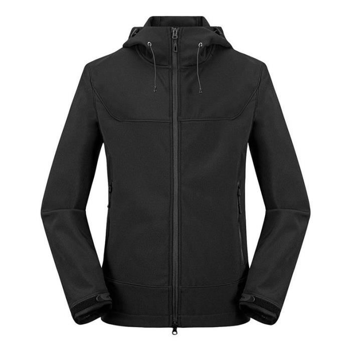 Veste Softshell Homme Hiver Doublée Polaire Capuche Imperméable Coupe Vent Extérieur Chaud Pour Randonnée Camping