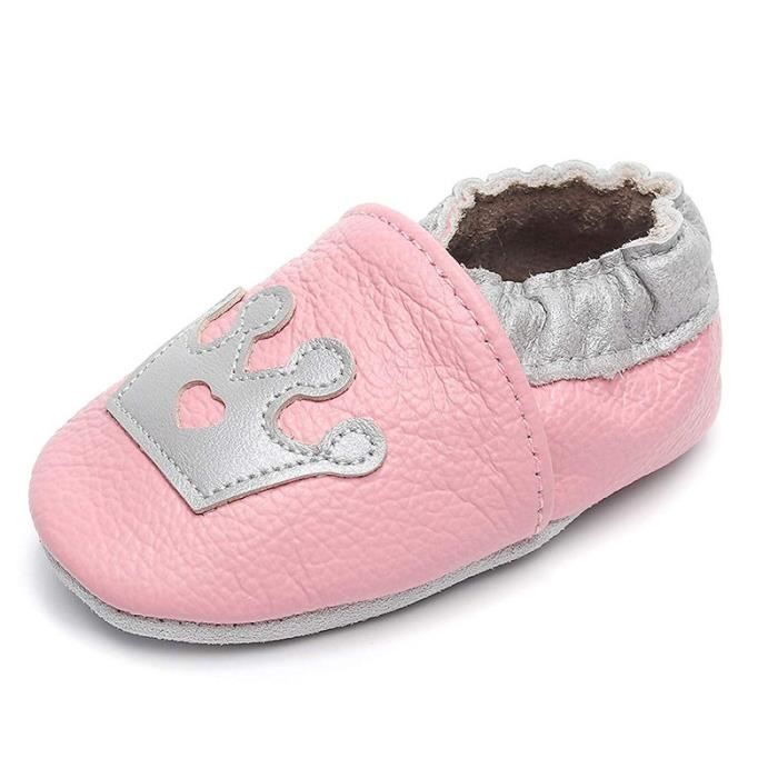 Chaussures Bebe En Cuir Souple Chaussons Bebe Chaussures Premiers Pas Couronne Rose 0 6 Ans Rose Cdiscount