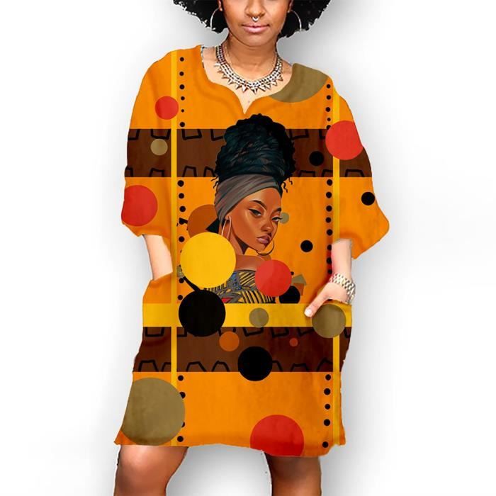 Mini-robe décontractée à manches longues et à manches longues à imprimé africain LIX201208621ORS