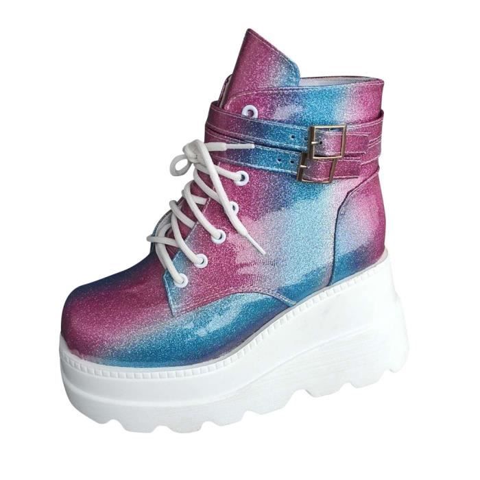Bottes compensees multicolores a la mode pour femmes chaussures a plateforme zippees pour femmes