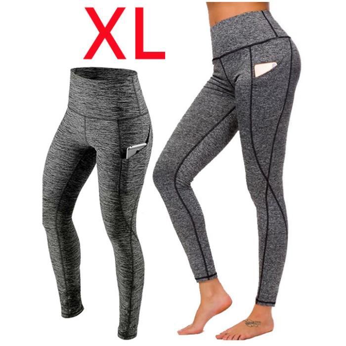 Legging de Sudation Femme Taille Haute avec Poches Gris XL