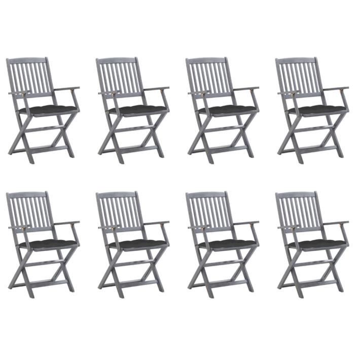 6590better- lot de 8 chaises pliables de jardin,fauteuils de jardin chaise de salon contemporain avec coussins bois d'acacia