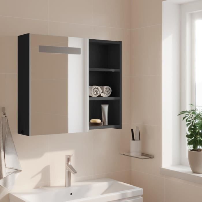 Armoire de salle de bain - SALUTUYA - BD0137 - Miroir LED - Bois dingénierie - 60x13x52 cm