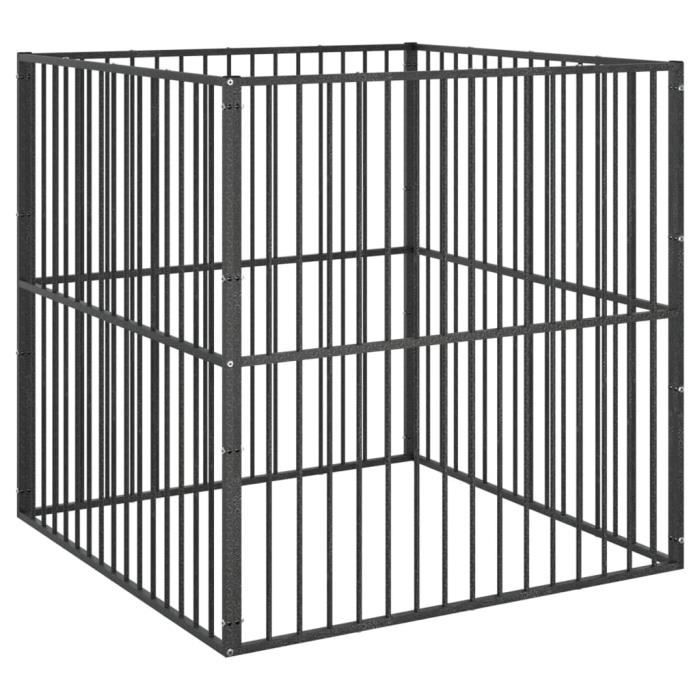 Meilleurs prix pour SALALIS -Parc pour chien 4 panneaux noir acier galvanisé-DX7136