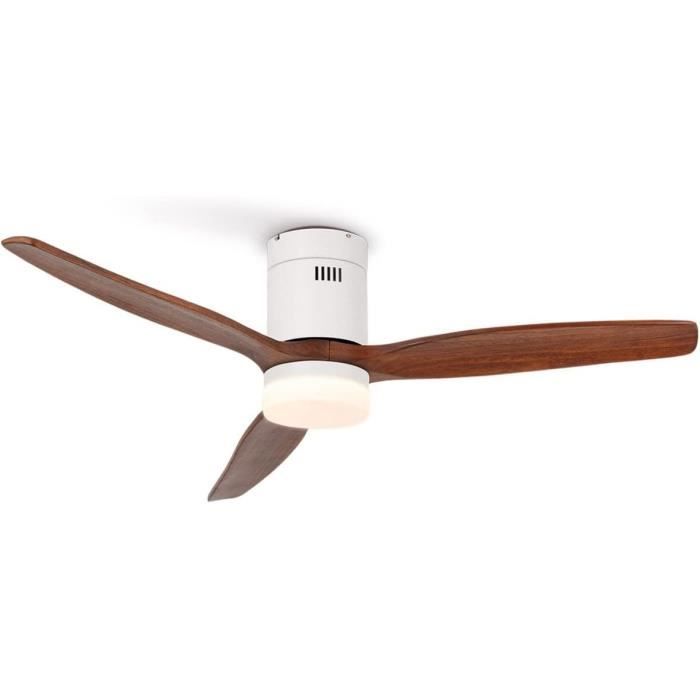 Ventilateur De Plafond Avec Lumière Et Telecommande, LED Ventilateur Dimmable Plafonnier Avec 40W E27 Lampe Intégrée, 6 Pales, 3 Vitesses, Silencieux, Pour Salon, Chambre, Coucher (Grain De Bois