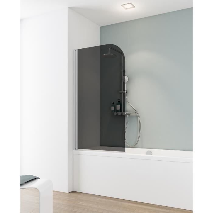 Schulte pare-baignoire 80x140 cm paroi de baignoire rabattable réversible verre 5 mm transparent fumé alu-argenté