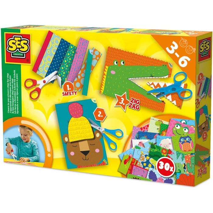 Japprends à découper pas à pas - SES CREATIVE - Hobby 3 - 6 - Motricité Fine - 3 Ciseaux Sécurité + Loisirs + Zigzag - Age : 3+