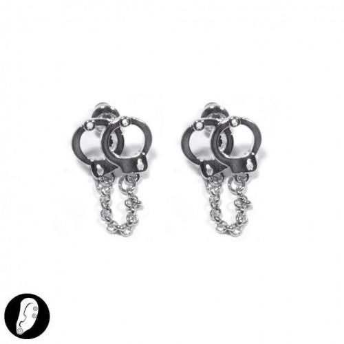 Boucles D'oreilles Menottes Argentées - Style Liberté, Fantaisie, Sans Marque