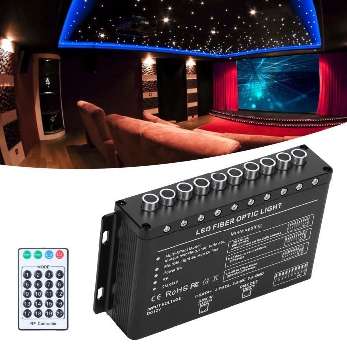 Kit De Lumières AKEPO à Fibre Optique 16 W RGBW à Double Tête Scintillante Et Effet Musique, Câble En Fibre Optique 900 Brins De 0,75 Mm, 3 M Télécommande RF 28 Touches