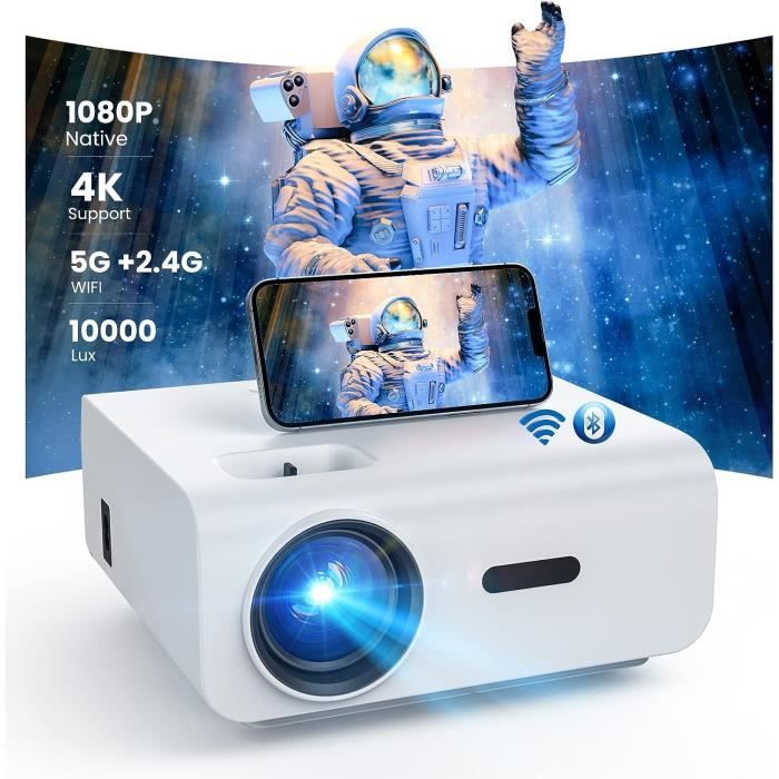 Vidéoprojecteur 4K Portable-1080P Natif,19000 Lumens,Wifi6 Bluetooth5.2,zoom 50%,portable LED Rétroprojecteur Home Cinéma 300",H - TV Son Photo
