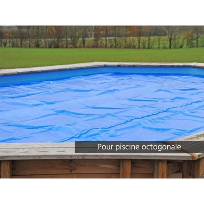 Bâche à bulles pour piscine bois octogonale Orange 7,55 x 4,56 m - Gré