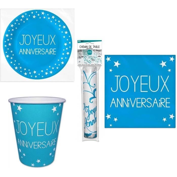 1 Pack Decoration Joyeux Anniversaire Bleu De 12 Personnes Cdiscount Maison