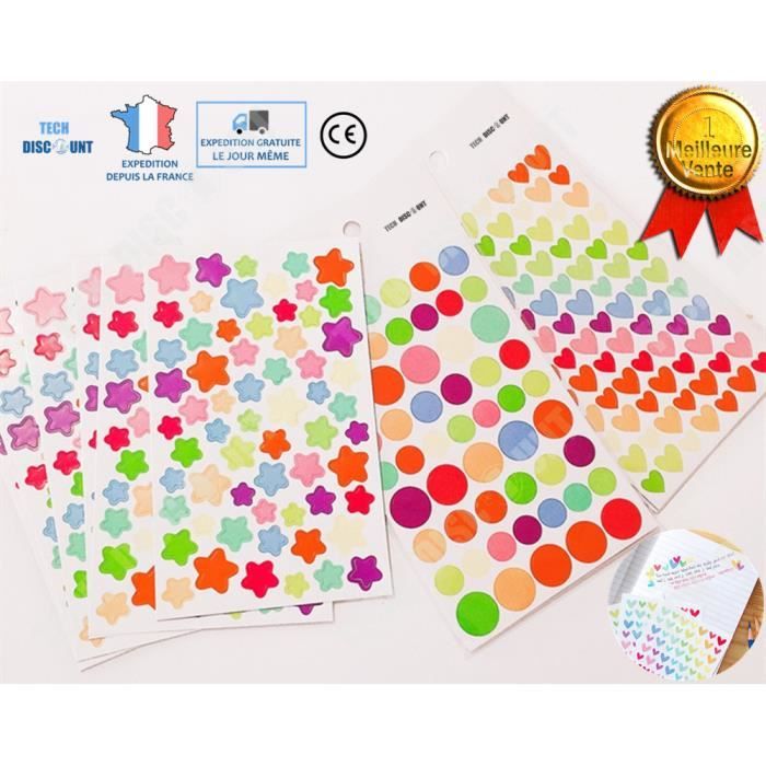 Hemobllo 12 Feuilles Autocollants Ronds Effaçables PVC Auto-adhésifs