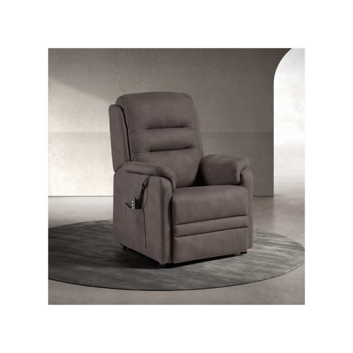 fauteuil relax électrique releveur microfibre gris - sawo - l 78 x l 82 x h 111 cm