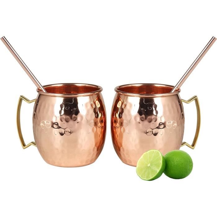 Zap Impex Moscow Mule Tasses En Cuivre Pur Martelé Lot De 2 - 100% Cuivre Food Grade - Coffret Cadeau Bar