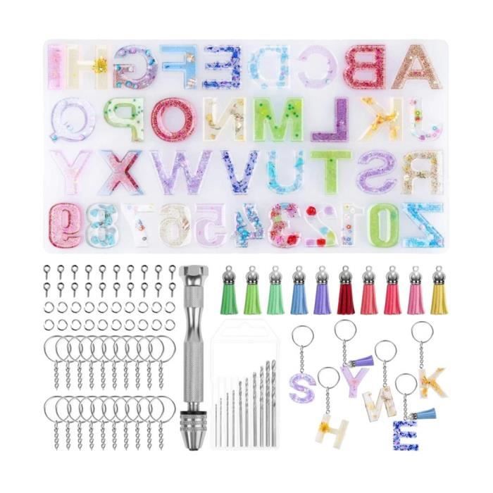 Moules En Silicone Alphabet Avec Trou - Pour Porte-clés, Bijoux, Résine - 12,1x8x0,6 Pouces