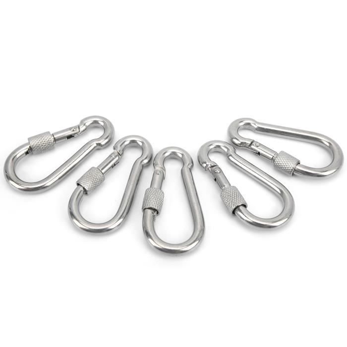 Mousquetons Noirs En Acier Inoxydable - Lot De 8 - Verrouillage Rapide Et Sécurisé - Pour Hamac, Camping, Randonnée, Escalade