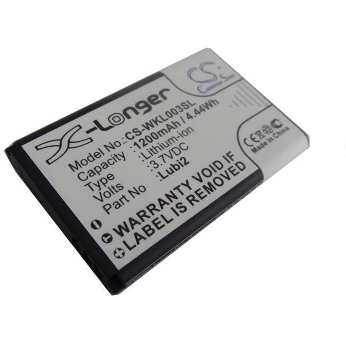 Batterie pour téléphone portable Wiko Lubi 2, Lubi2 - Remplace : Lubi2 - Technologie: Li-Ion - Capacité : 1200 mAh (3.7 V - 4.44 …