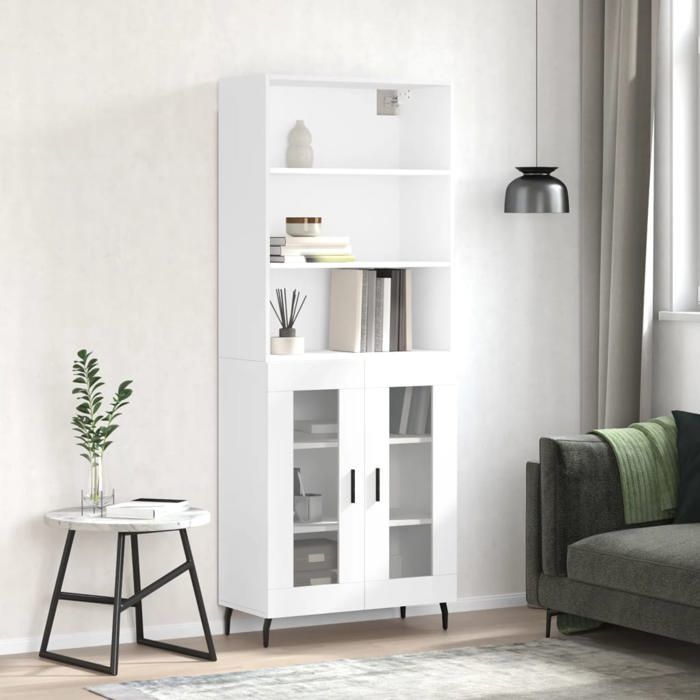 vidaXL Buffet haut Blanc 69 5x34x180 cm Bois dingénierie 3189333