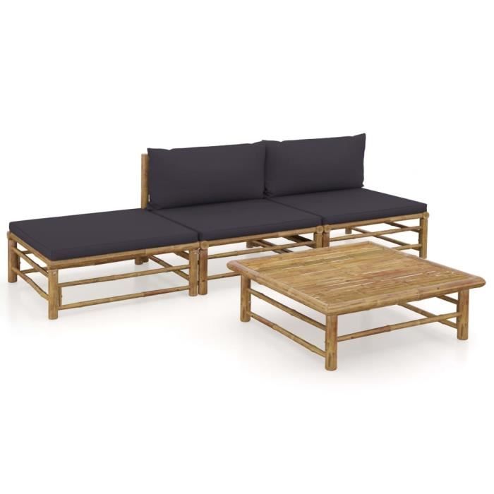vidaXL Salon de jardin 4 pcs avec coussins Bambou - vue 7
