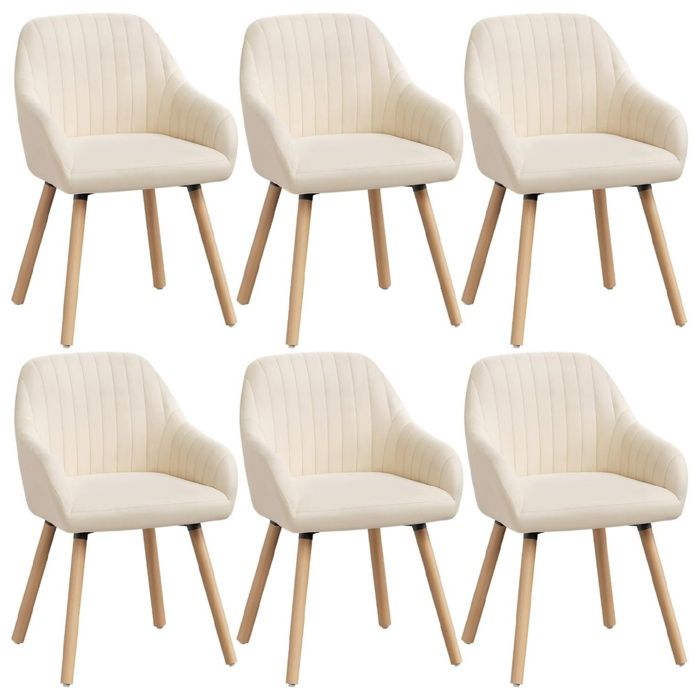 Chaises de Salle à Manger - Lot de 6 - WOLTU - Velours - Rembourré avec Accoudoirs - Crème Blanc