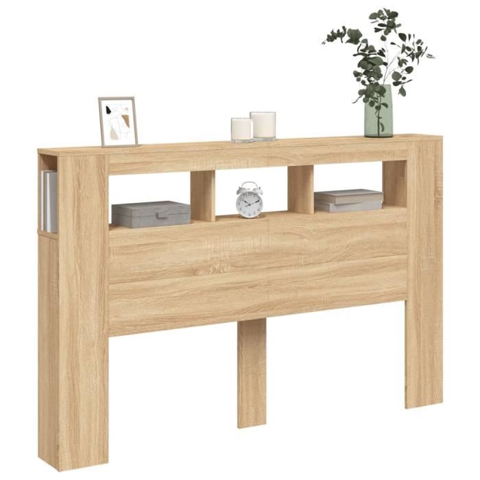 Tête de lit - ZERODIS - LC033 - Chêne sonoma - 160x185x1035cm - LED RVB intégrées