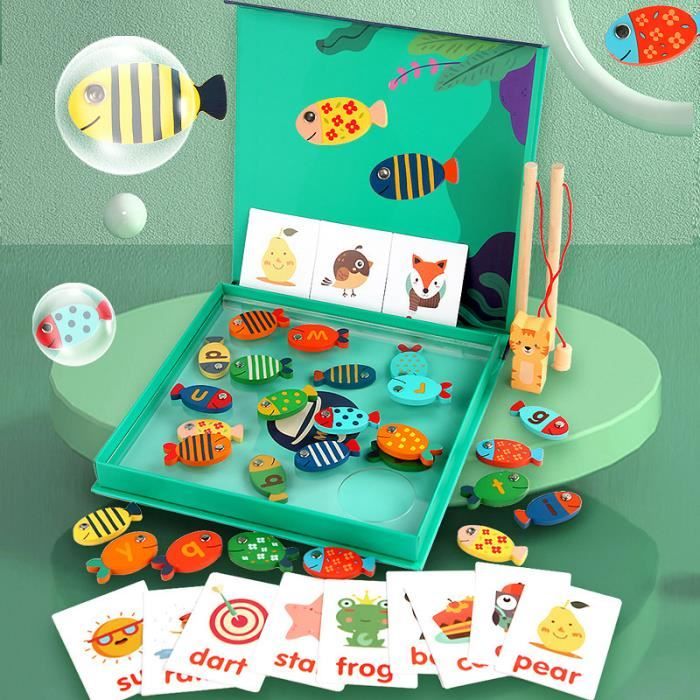 ECHOCUBE Jeu De Pêche Magnétique 3 En 1 En Bois – Montessori Éducatif – Cadeau Anniversaire 3 Ans +