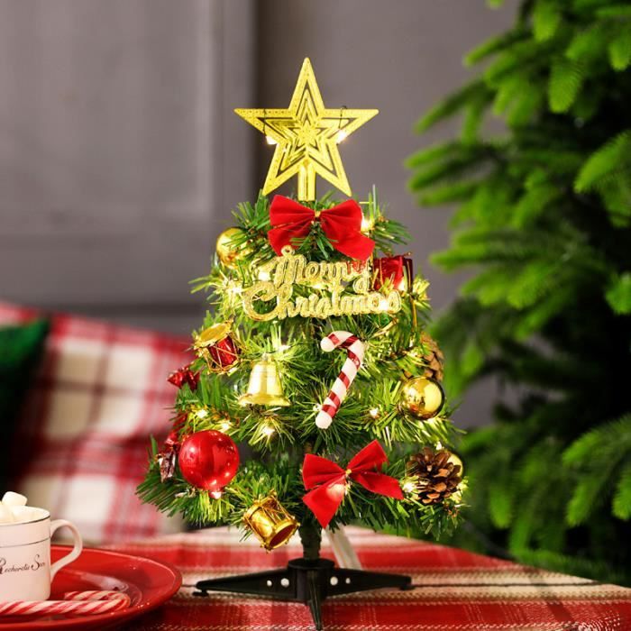 MWZEAUL Petit Sapin De Noël Lumineux 50 Cm - Mini Arbre Artificiel Avec 30 LED Et Ornements Pour Table Et Bureau