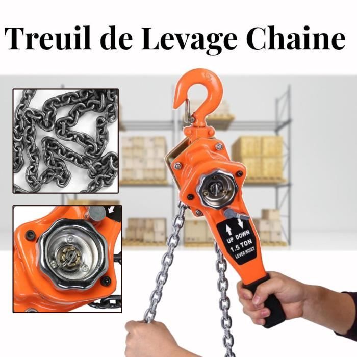Palan à Chaîne 2000 Kg 3M - Chaîne G80 Manganèse Galvanisée Antirouille Anbull