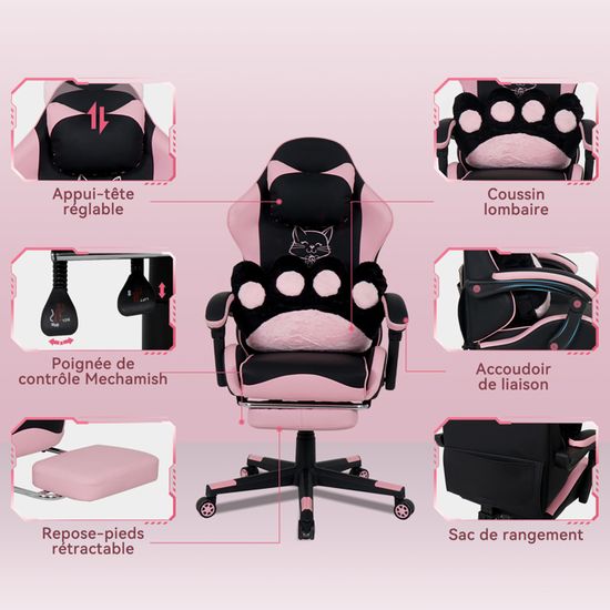 Chaise de bureau ergonomique avec appui-tête en maille, accoudoirs réglables en