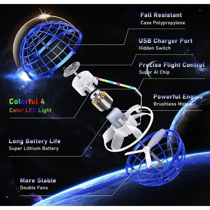 Tomzon Boule Volante LED A32 - Mini Drone Boomerang Magique, Jouet Intérieur Extérieur Pour Enfants