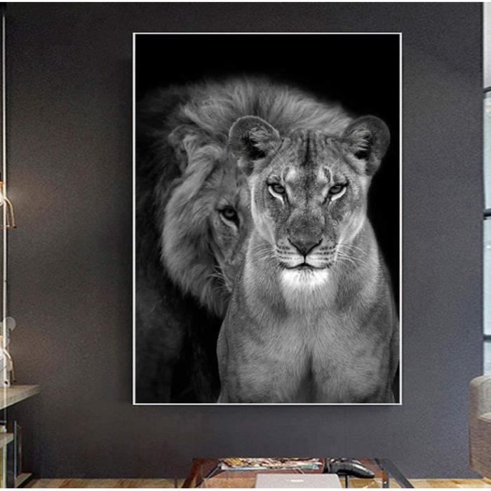 Tigre Lion Animaux Sauvages Peintures sur Toile Poster Moderne Noir et  Blanc pour Décoration Salon Maison