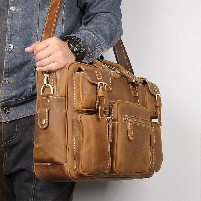 Sac en cuir véritable pour homme - BULLCAPTAIN - Bandoulière - Marron