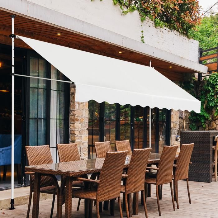 Auvent Rétractable Manuel Avec Manivelle – 1,5 X 1,75 M, Tissu Oxford PU, Cadre Aluminium/Acier, Pour Balcon, Terrasse, Commerce