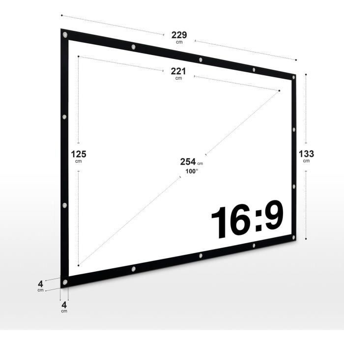 ESMART Spanscherm Flex [Grootte naar keuze] 221 x 125 cm (100) 16:9 | Home Theater Beamer Projectiescherm Outdoor Canvas LCD LED