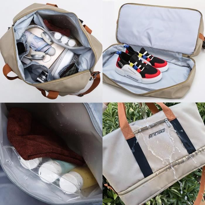 Sac De Sport 35L Imperméable Homme - Sac Week-end Avec Compartiment Chaussures, Poches Multiples, Bandoulière Amovible, Bleu